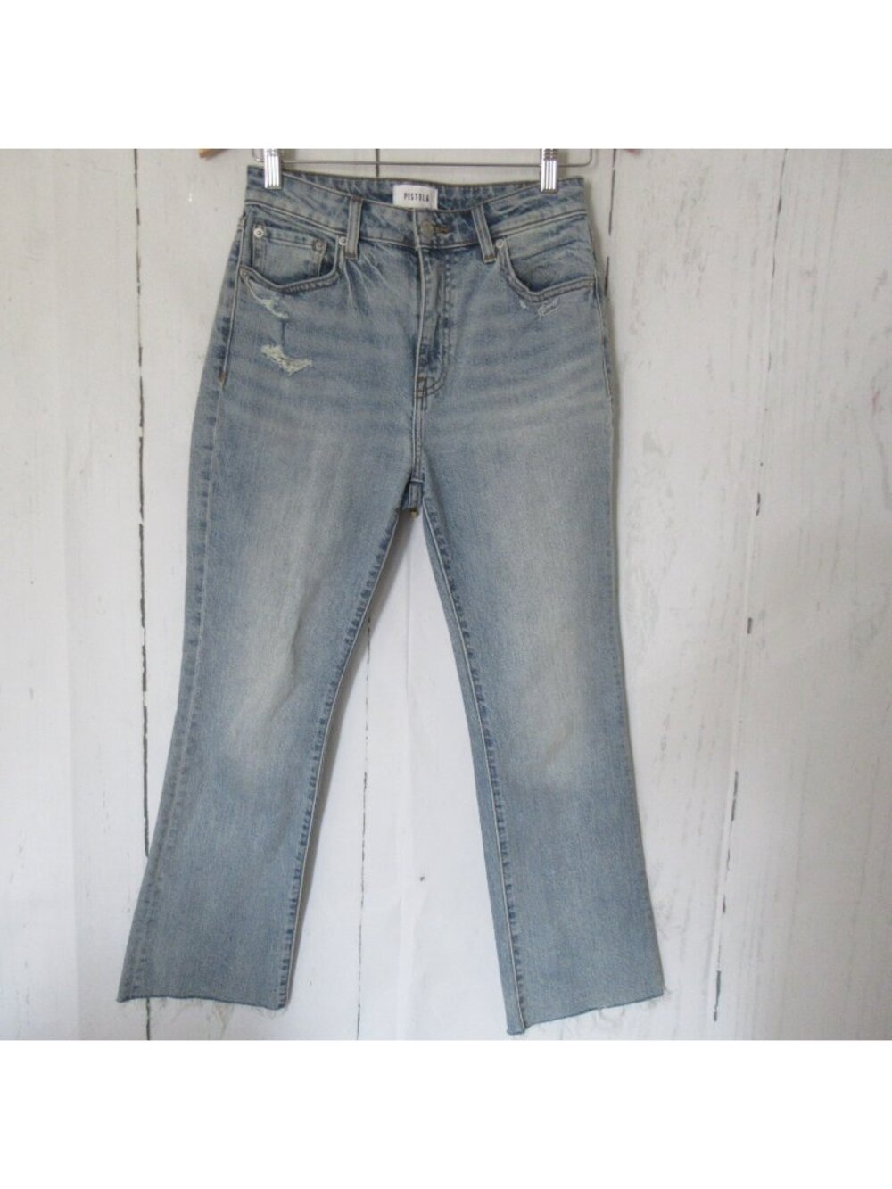 Pistola Jeans 26 Lennon High Rise Boot‎ Crop Distressed Light Wash Raw Hem